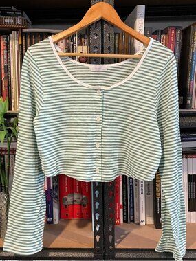 Oak + Fort Stripes Cropped Buttoned Cardigan